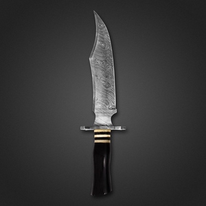 Top Selling Bowie Camping Knife Damascus Steel Hunting Knife Bull Horn Handle with Brass Rings - Product Image 4