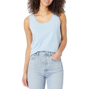 Camiseta sin mangas de algodón lisa para mujer con logo personalizado, top de gimnasio y fitness, camiseta sin mangas informal de verano con cuello redondo para mujer - Product Image 4