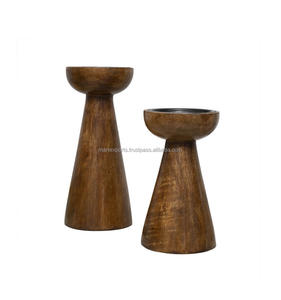 Portavelas de madera rústica hecho a mano, soporte de pilar de madera de mango, decoración ecológica para el hogar, soporte de vela natural, pieza de acento - Product Image 1