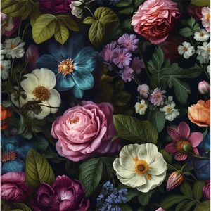 Papel Tapiz Autoadhesivo con Diseño Floral de Flores Negras, Rosas, Amapolas Blancas y Peonías, Fácil de Aplicar, Estilo Vintage - Product Image 1