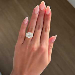 3 CT Oval IGI Lab Grown Diamond Three Stone <b>Ring</b> 10K 14K 18K Solid Gold 925 Silver Half <b>Moon</b> Accent Engagement <b>Ring</b> Wholesale - Product Image 2
