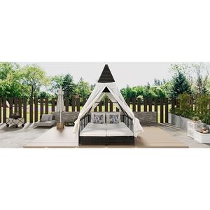 Crema per esterni Daybed Patio divano schienale regolabile doppio lettino 4 cuscini tende per giardino balcone spiaggia - Product Image 2
