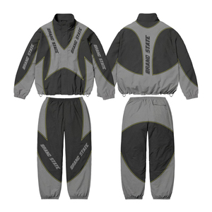 Conjunto de chándal urbano personalizado para hombre, verde y negro, chaqueta cortavientos extragrande, pantalones deportivos, ropa deportiva de dos piezas a la moda urbana - Product Image 4