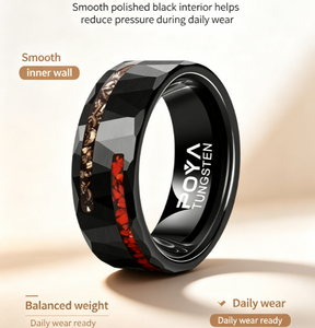 Anillo de carburo de tungsteno con hueso de dinosaurio diagonal y meteorito, alianza de boda de 8 mm para hombre y mujer, joyería de coleccionista al por mayor - Product Image 1