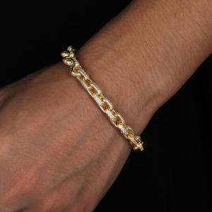 Men's 22K Gold Plated Diamond Chain Bracelet Round Brilliant Cut Channel Setting Hiphop Style Everyday Wear - Product Image 2