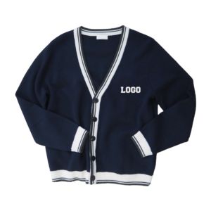 Suéter Cárdigan de Punto Azul Marino Estilo Vintage Personalizado para Hombre, Cuello en V, Botones, Manga Larga, Estilo Universitario, Informal - Product Image 1