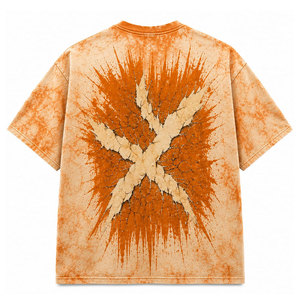 Camiseta de Hombre Estilo Urbano Oversize, Manga Corta, Cuello Redondo, Estampado de Personajes, Tela Jersey, Patrón Tie Dye Naranja - Product Image 3