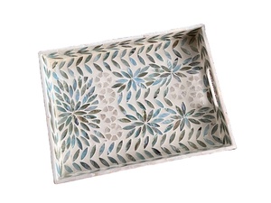 Mother of Pearl Inlay Tray Palawan Flower Lacquer <b>Coffee</b> Table Tray by blossom craft india - Product Image 3
