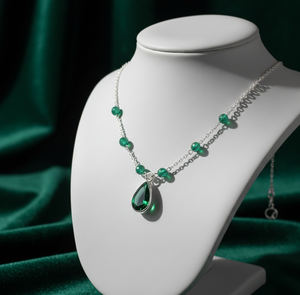 Collar con Colgante de Pera Hidroponica Verde, Collar con Piedra Decorativa Redonda, 16 Pulgadas, Plata de Ley, Chapado en Oro de 18K, Joyería con Piedras Preciosas - Product Image 4