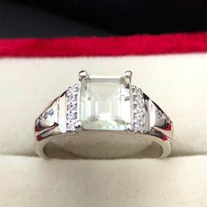 Green Amethyst <b>Ring</b> <b>925</b> Sterling <b>Silver</b> Engagement <b>Ring</b> For Women Or Men Emerald Cut Prasiolite Gemstone Gift For Wife - Product Image 1