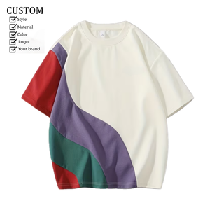 Custom Men's Oversized T-<b>Shirt</b> Short Sleeve O-Neck Color Blocked <b>Patchwork</b> Casual Knitted 100% Cotton - Product Image 1