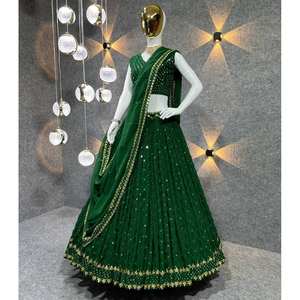 Conjunto de fiesta para mujer Lehenga Choli con borde elegante Latkan Work - Product Image 5