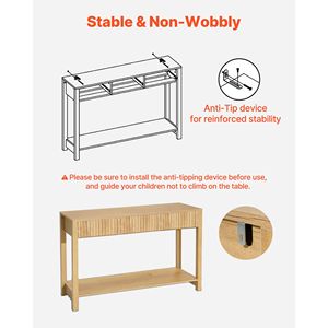 Consolle da ingresso in stile rustico da 47 pollici con ripiano inferiore a specchio, stretta e rettangolare, in MDF, scrivania in legno per divano - Product Image 6