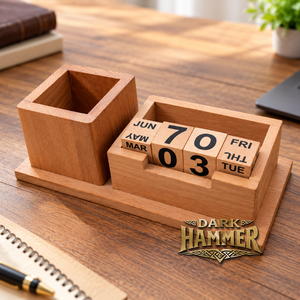Handcrafted <b>Wooden</b> <b>Desk</b> Organizer with Pen Holder Perpetual Block Calendar and Mobile Phone Stand for Office and Home Workspace - Product Image 3