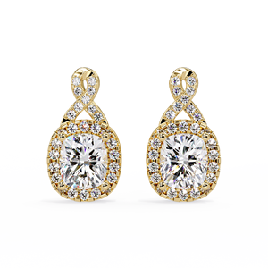 <b>Infinity</b> Dangle Halo Earrings 14K 18K Gold Cushion Cut Lab Grown Diamond 2.00 ctw IGI Certified Luxury Bridal Wedding Earring - Product Image 1
