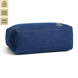 Custom Recycled Washed Denim <b>Mini</b> Tote Bag Floral Embroidery Inner Pocket Cotton Handles Wholesale Manufacturer 32x34x8cm Blue - Product Image 4