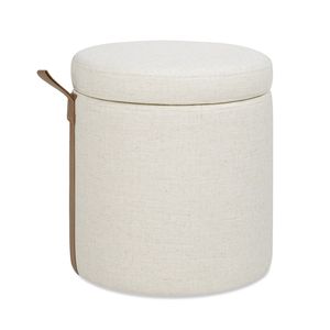Puptoman portaoggetti imbottito rotondo da 14 \ "Brandy con accento in pelle bianco lino-sgabelli e pouf alla moda - Product Image 6