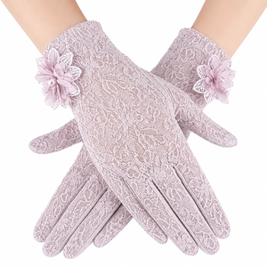 Élégants gants de poignet en dentelle rose avec embellissement floral, en coton/polyester/spandex, séchage rapide, pour les fêtes printemps-été - Product Image 1