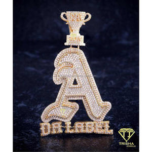 Trisha Jewels Hip Hop Iced <b>Initial</b> Pendant <b>Necklace</b> 925 <b>Silver</b> Rhodium Gold Lab Grown Crown Letter Charm GIA Certified Custom - Product Image 2