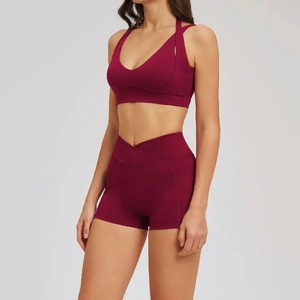 ชุดเซ็ต2ชิ้นสำหรับผู้หญิงชุดโยคะแบบกระชับด้านหลังกางเกงเลกกิ้งกีฬาสปอร์ตบราสำหรับวิ่งชุดออกกำลังกายแบบดันทรง - Product Image 5
