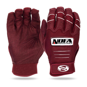 NOFA INDUSTRIES Maroon Leather Batting Gloves Ambidextrous <b>Hook</b> And Loop Closure Unisex Adult Training - Product Image 1