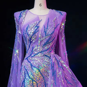 Vestido de Noche de Lujo al por Mayor con Cuentas, Abertura Lateral, Manga Capa, Vestido Formal de Alta Costura para Recepción Nupcial y Fiesta - Product Image 1