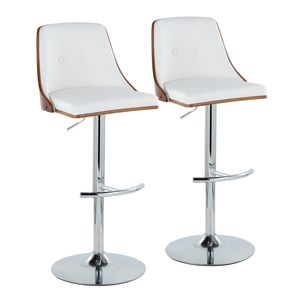 Sgabello da Bar Gianna Stile Mid-Century Moderno, Regolabile e Girevole, in Metallo Cromato e Legno di Noce, con Seduta Arrotondata in Ecopelle Bianca - Product Image 1