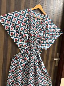 Vestido Kaftán de Algodón 100% con Estampado Floral para Mujer, Hecho a Mano, Transpirable, para Playa, Corte Regular, Ropa de Verano, Ropa Informal - Product Image 4