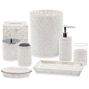 Ensemble d'accessoires de salle de bain élégant en nacre, bol pour décoration de comptoir de vanité de luxe avec incrustation artisanale et qualité supérieure - Product Image 2