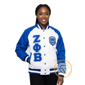 Chaqueta Universitaria Personalizada Zeta Phi Beta de GREEK TREASURES, Ropa de Sororidad, Forro de Seda Satinado Transpirable de Alta Calidad para Mujer - Product Image 1