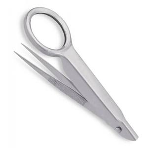 Pinzas para Cejas de Acero Inoxidable con Punta Inclinada y Lupa para Depilación, Herramienta de Belleza Multifunción - Product Image 1