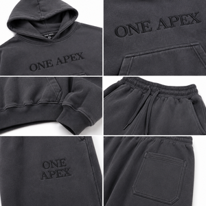 ชุดวอร์มฮู้ดดี้สีเทาชาร์โคลสำหรับผู้หญิง ONE APEX รุ่นพรีเมียม ทรงโอเวอร์ไซส์ กางเกงขายาวทรงกว้าง สไตล์สตรีทแวร์สุดหรู ผลิตจากผ้าฝ้าย 100% - Product Image 6