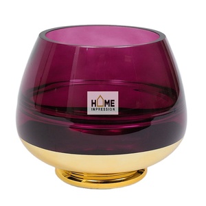 Bougie fantaisie en métal et verre Vases votifs à bougie de luxe décoratifs faits à la main Article élégant de couleur violet et or à un prix raisonnable - Product Image 1