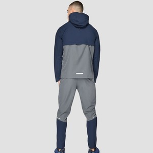 Ensemble de survêtement homme gris marine à manches longues avec capuche et cordon de serrage, coupe décontractée sportive, respirant, coupe-vent, couleur unie, printemps - Product Image 2