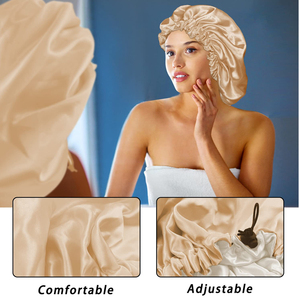 Bonnet de nuit ajustable en polyester double couche, personnalisé avec logo en satin, à prix bas, pour femmes, toutes saisons, vente en gros - Product Image 3