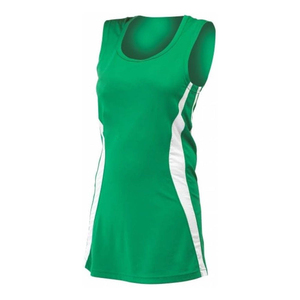 Robe de netball sans manches ajustée pour femme, vert et blanc, blocs de couleur, en polyester anti-humidité, col rond, vêtement de sport d'été - Product Image 1