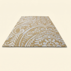 DECORDEC Tapis à poils épais en laine tuftée à la main, motif floral doré beige ivoire, écologique, antidérapant, grand tapis décoratif à motifs enroulés pour - Product Image 2
