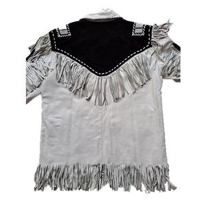 Men's Western <b>Leather</b> <b>Jacket</b> With Fringe And Embroidery Vintage Style Turn-down Collar Regular Fit Autum - Product Image 4