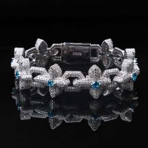 925 Sterling <b>Silver</b> Geometric Classic Hip Hop Bracelet VVS Moissanite Blue Zircon Iced Link Chain Rhodium Plated Jewelry <b>for</b> <b>Men</b> - Product Image 1