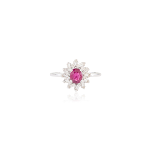 Anillo de Compromiso de Alta Gama con Rubíes y Diamantes en Racimo, Oro Blanco Real de 14K, el Mejor Regalo para el Día de la Madre, Venta al por Mayor de Fábrica - Product Image 1