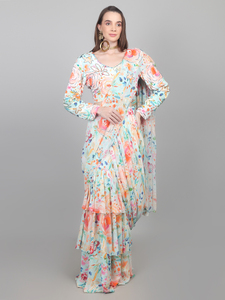 Nueva Colección de Moda Femenina: Sari Estampado Listo para Usar con Volantes y Adornos de Cuentas - Product Image 3