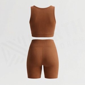 Conjunto Deportivo de 2 Piezas para Mujer, Top Corto sin Mangas y Pantalones Cortos por Encima de la Rodilla, Color Sólido, Transpirable - Product Image 2