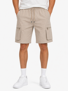 Mens Beige <b>Cargo</b> <b>Shorts</b> Elastic Waist Drawstring Summer <b>Shorts</b> Casual Utility <b>Shorts</b> Multi Pocket <b>Lightweight</b> Breathable Cotton - Product Image 1
