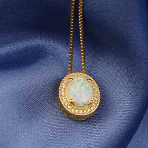 <b>Opal</b> Gemstone Oval Cut Pendant 925 Sterling Silver 14K Gold Plated Box Chain Wedding Event Jewelry Gift For Her - Product Image 3