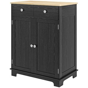 Credenza Nera con Piano in Legno Massello e Ripiano Regolabile, 2 Cassetti per Cucina, Angolo Caffè, Soggiorno - Product Image 1