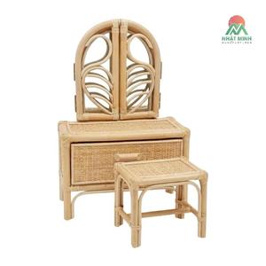 Nhat Minh Kids Rattan <b>Dressing</b> <b>Table</b> Set <b>With</b> Mirror And Stool Tropical Style Eco-Friendly Furniture - Product Image 2