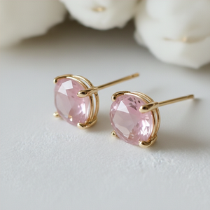 ต่างหูพลอยสีชมพูทรงกลม 10 มม. เงินแท้ 925 ชุบทอง 18K เรียบง่ายและมีสไตล์ เครื่องประดับมินิมอล - Product Image 3
