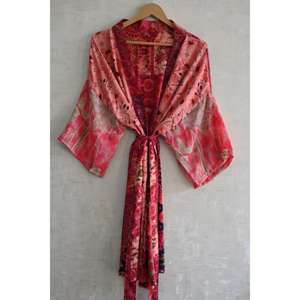 Robe Kimono en Soie Patchwork pour Femme Grande Taille Respirante Automne Longue Robe de Nuit Bohème Chic Tenue de Détente Boutique - Product Image 1