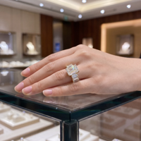 Bague en or jaune 14 carats avec diamant de laboratoire taille émeraude, certifiée IGI, pierres latérales taille baguette, bijoux fins pour femme, vente chaude