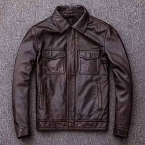 Men Genuine Leather <b>Jacket</b> Moto Biker Style Turn-down Collar Zipper Closure Autumn Solid Color Regular Fit - Product Image 4